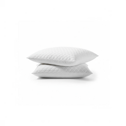Madhome.ro set of two white quilted mini pillows 40x40 cm with silicone down filling, stacked on a white background.