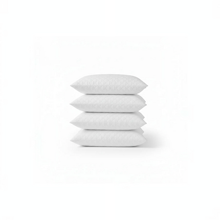 Madhome.ro set of four white quilted mini cushions, 40x40 cm, with soft silicone fiber filling for home decor.