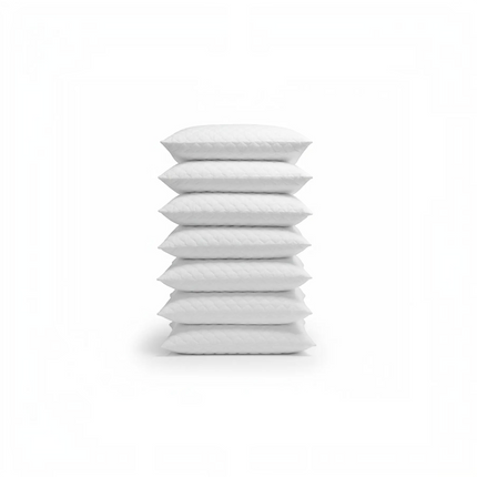 Madhome.ro set of 6 white quilted mini pillows, 40x40 cm, stacked vertically on a white background.