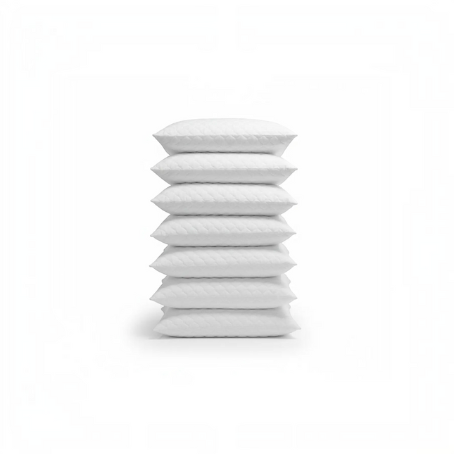 Madhome.ro set of 6 white quilted mini pillows, 40x40 cm, stacked vertically on a white background.