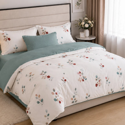 Lenjerie de pat Finet 6 piese cu husă elastic, floral alb – imagine 2