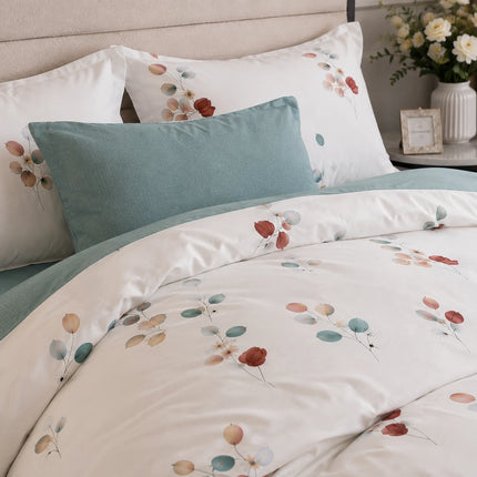 Lenjerie de pat Finet 6 piese cu husă elastic, floral alb – imagine 3