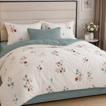 Lenjerie de pat Finet 6 piese cu husă elastic, floral alb – imagine 1