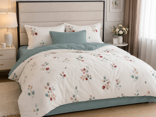 Lenjerie de pat Finet 6 piese cu husă elastic, floral alb – imagine 1