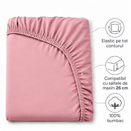 Cearșaf de pat cu elastic din jerseu, bumbac 100%, Roz