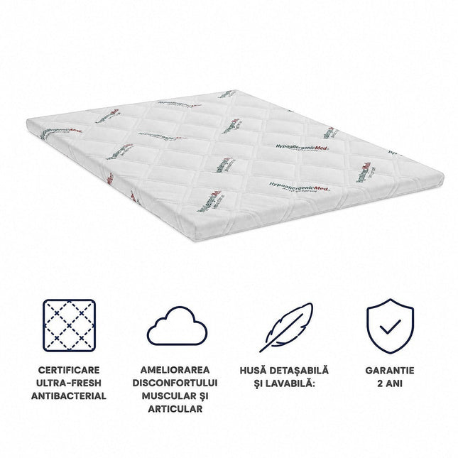 Topper hypoallergenicmed antibacterial de 7 cm cu husa detasabila si elastice