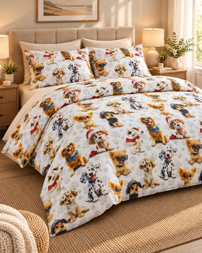 Lenjerie de pat Ranforce, 100% bumbac, Cozy Dog Print