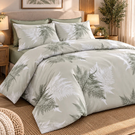 Lenjerie de pat Ranforce, 100% bumbac, Cozy Fern-Patterned
