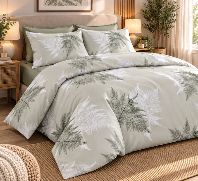 Lenjerie de pat Ranforce, 100% bumbac, Cozy Fern-Patterned