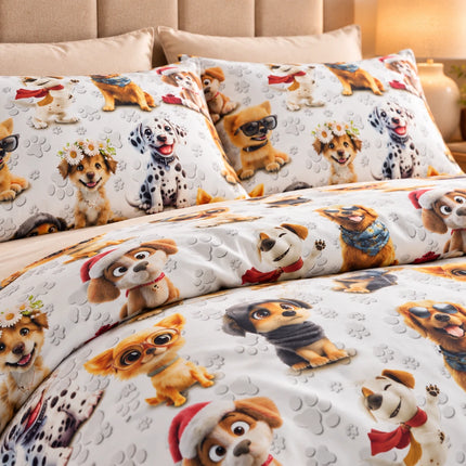 Lenjerie de pat Ranforce, 100% bumbac, Cozy Dog Print – imagine 3