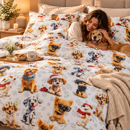 Lenjerie de pat Ranforce, 100% bumbac, Cozy Dog Print – imagine 5