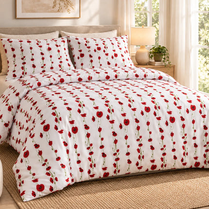 Lenjerie de pat Ranforce, 100% bumbac, Cozy Morning with Red