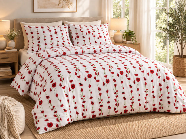 Lenjerie de pat Ranforce, 100% bumbac, Cozy Morning with Red
