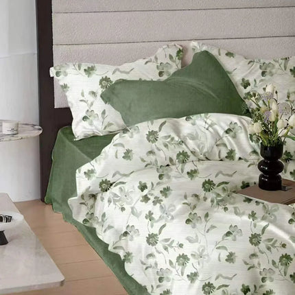 Lenjerie de pat Finet 6 piese cu husă elastic, floral alb – imagine 1