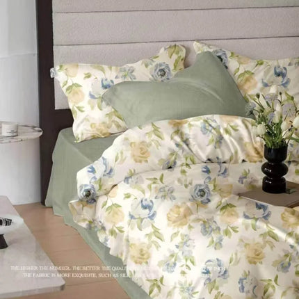 Lenjerie de pat Finet 6 piese cu husă elastic, floral alb – imagine 1