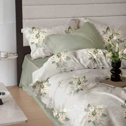 Lenjerie de pat Finet 6 piese cu husă elastic, floral alb – imagine 1