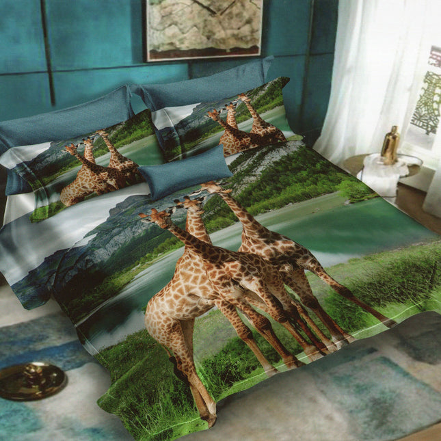 Lenjerie de pat Finet 3D 6 piese, imprimeu 3D cu animale – imagine 1