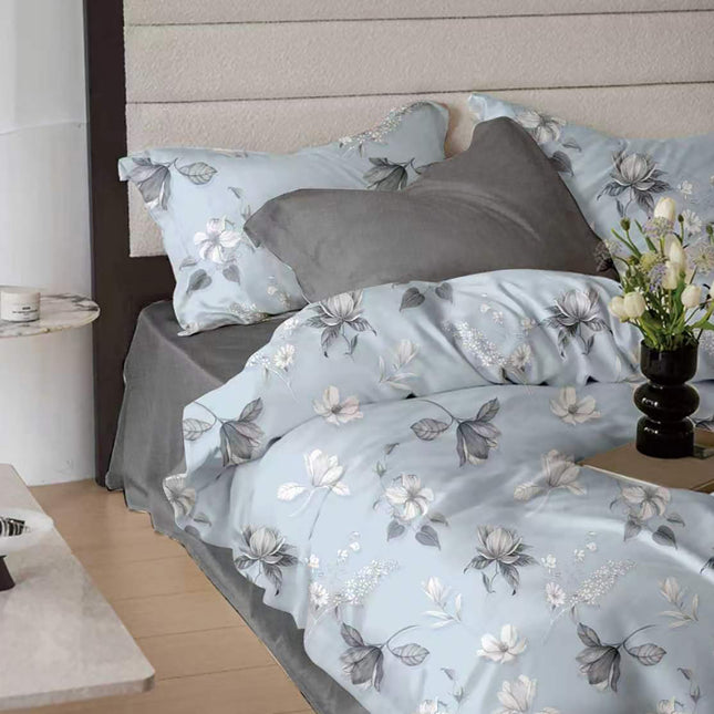 Lenjerie de pat Finet 6 piese cu husă elastic, floral alb – imagine 1