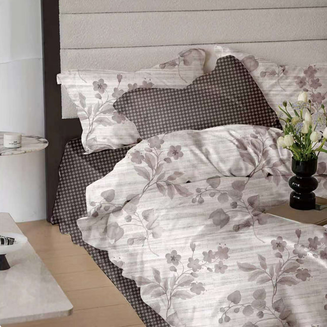 Lenjerie de pat Finet 6 piese cu husă elastic, floral alb – imagine 1