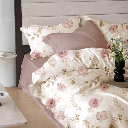 Lenjerie de pat Finet 6 piese cu husă elastic, floral alb – imagine 1