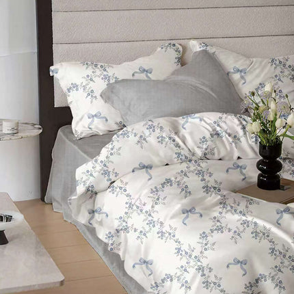 Lenjerie de pat Finet 6 piese cu husă elastic, floral alb – imagine 1