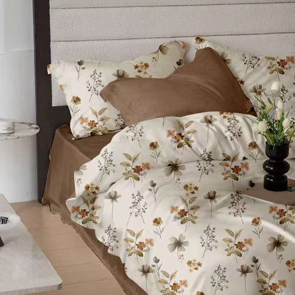 Lenjerie de pat Finet 6 piese cu husă elastic, floral alb – imagine 1
