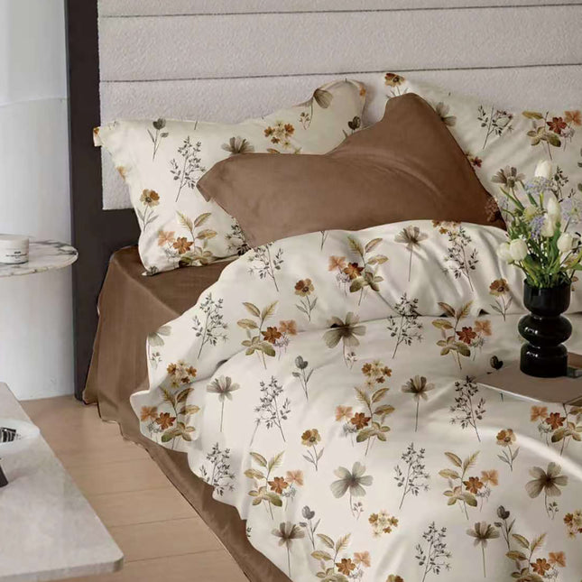 Lenjerie de pat Finet 6 piese cu husă elastic, floral alb – imagine 1