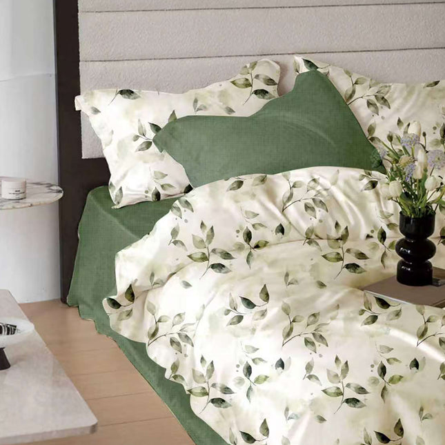 Lenjerie de pat Finet 6 piese cu husă elastic, floral alb – imagine 1