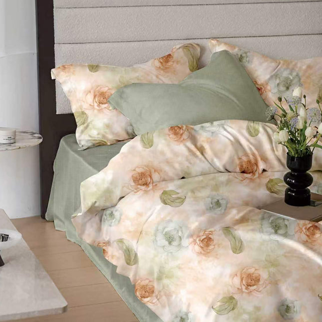 Lenjerie de pat Finet 6 piese cu husă elastic, floral alb – imagine 1