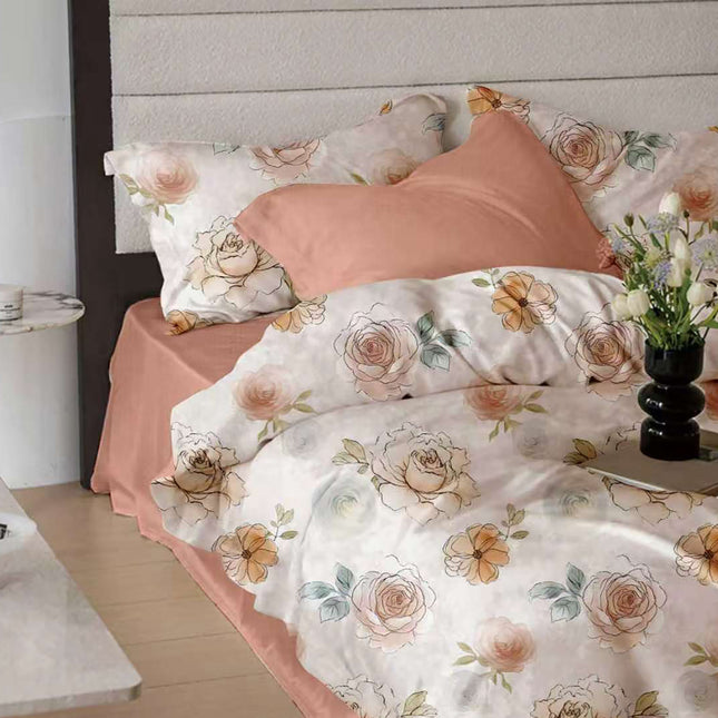 Lenjerie de pat Finet 6 piese cu husă elastic, floral alb – imagine 1