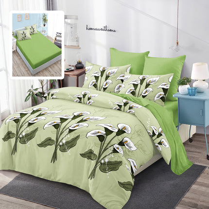 Lenjerie de pat Finet 6 piese cu husă elastic, floral verde – imagine 1