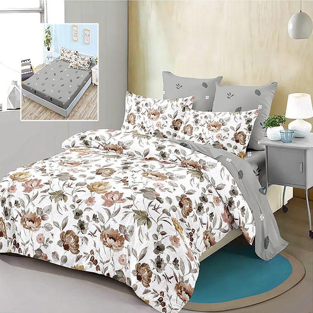 Lenjerie de pat Finet 6 piese cu husă elastic, floral alb – imagine 1