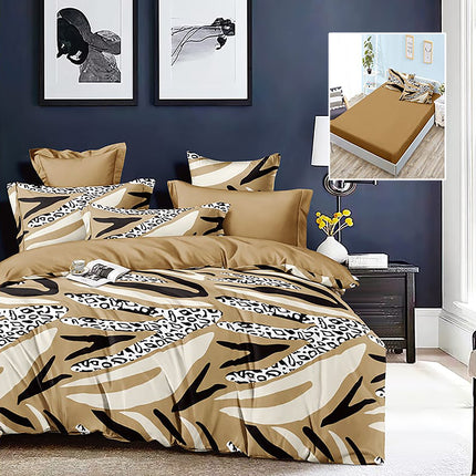 Lenjerie de pat Finet 6 piese cu husă elastic, abstract maro – imagine 1