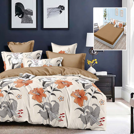 Lenjerie de pat Finet 6 piese cu husă elastic, floral alb – imagine 1