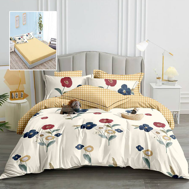 Lenjerie de pat Finet 6 piese cu husă elastic, floral alb – imagine 1