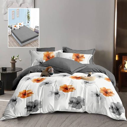 Lenjerie de pat Finet 6 piese cu husă elastic, floral alb – imagine 1