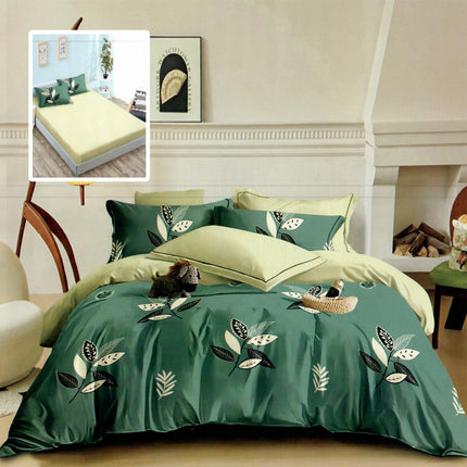 Lenjerie de pat Finet 6 piese cu husă elastic, floral verde – imagine 1