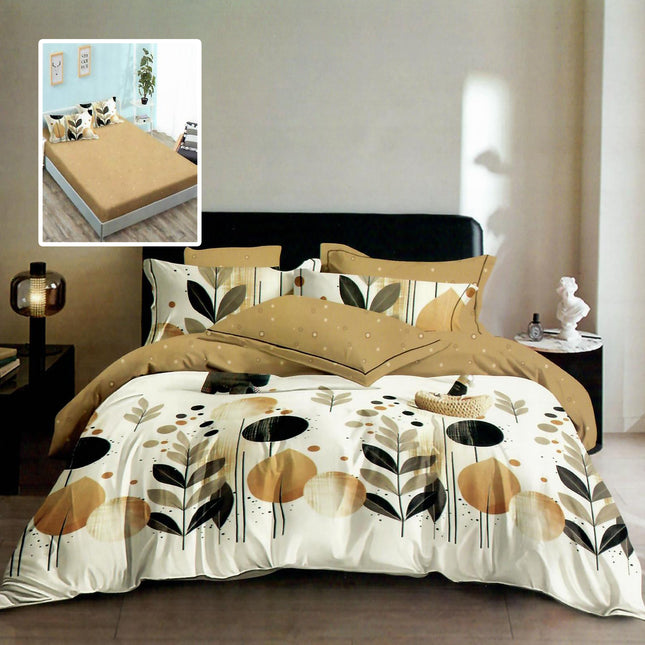 Lenjerie de pat Finet 6 piese cu husă elastic, floral alb – imagine 1