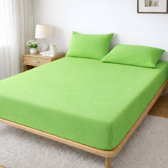 Husă de pat Jersey cu Elastic+ 2 Fețe de Pernă, Verde, Bumbac, 100%
