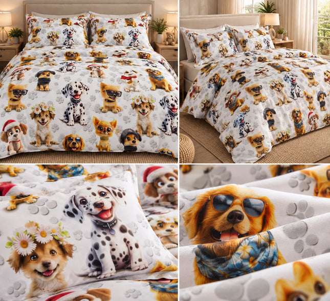 Lenjerie de pat Ranforce, 100% bumbac, Cozy Dog Print – imagine 2