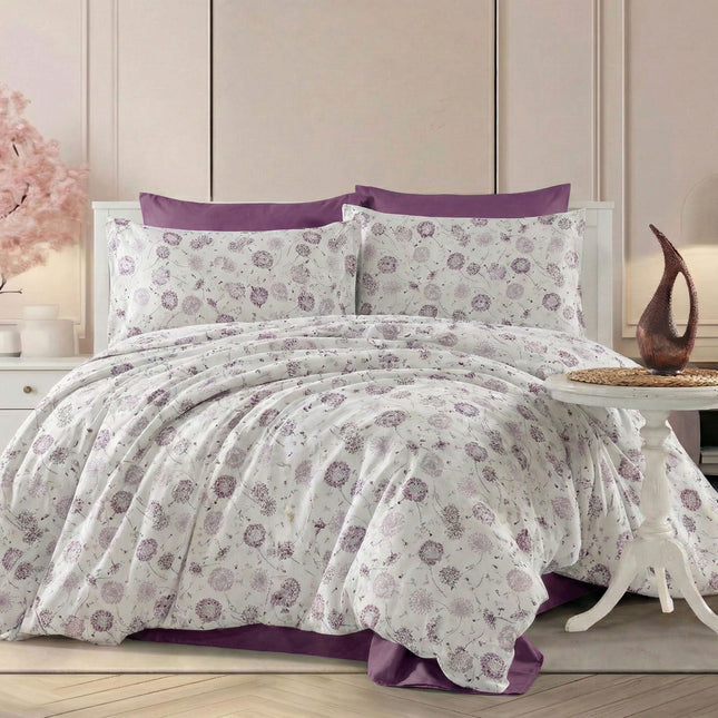 Lenjerie de pat Ranforce, 100% bumbac, pentru două persoane, cu elastic, 4 piese, RCP56