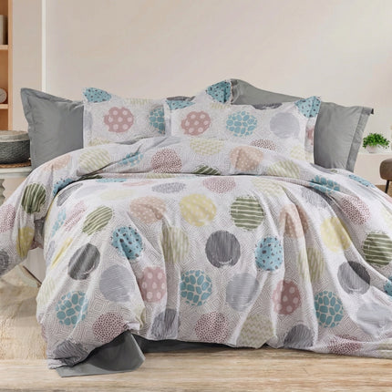Lenjerie de pat Ranforce, 100% bumbac, pentru două persoane, cu elastic, 4 piese, RCP63