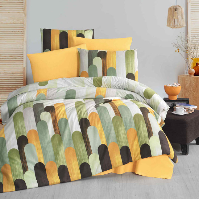 Lenjerie de pat Ranforce, 100% bumbac, pentru două persoane, cu elastic, 4 piese, RCP4