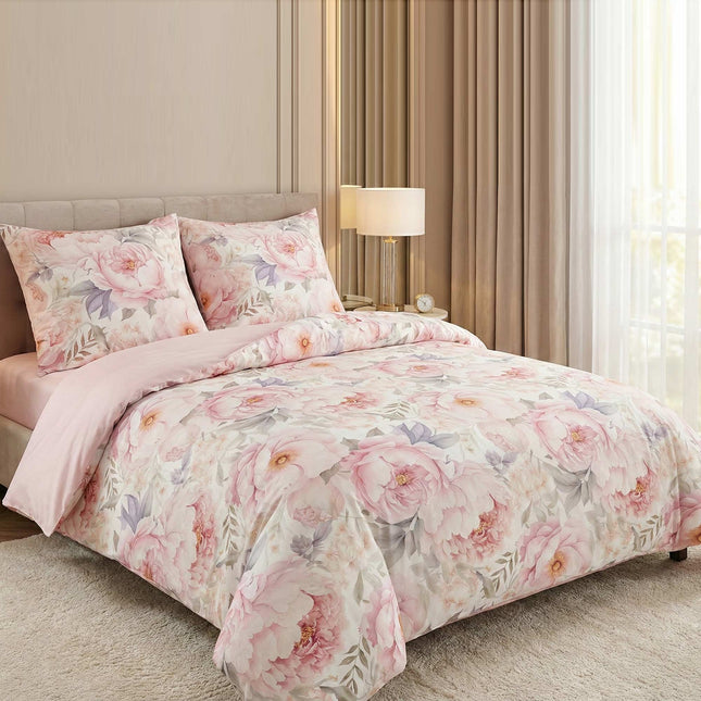 Lenjerie de pat Ranforce, 100% bumbac, pentru două persoane, cu elastic, 4 piese, RCP22