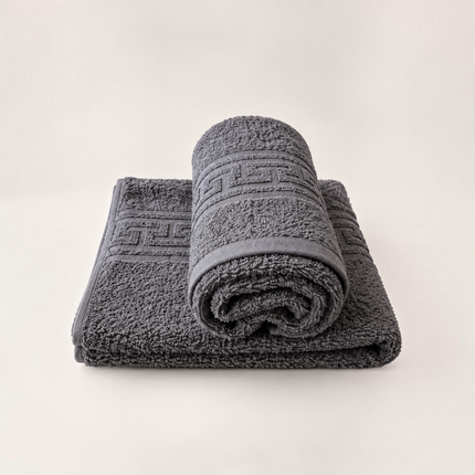 Set de 2 prosoape Madhome.ro gri antracit din bumbac 100% cu bordură grecească și densitate de 500 g/mp