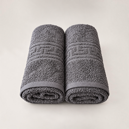 Set de 2 prosoape Madhome.ro gri antracit din bumbac 100%, 50x80 cm, cu bordură grecească și cusături duble rezistente