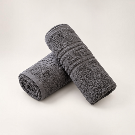 Set de 2 prosoape Madhome.ro gri antracit din bumbac 100%, cu bordură grecească și densitate de 500 g/mp