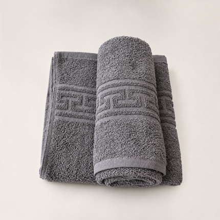 Set de 2 prosoape Madhome.ro gri antracit din bumbac 100%, cu bordură grecească și densitate de 500 g/mp