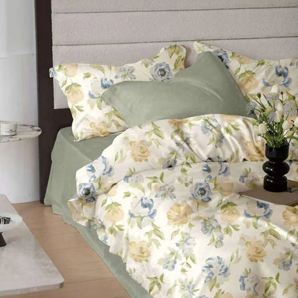 Lenjerie de pat Finet 6 piese cu husă elastic, floral alb – imagine 1