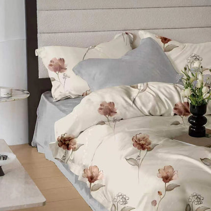 Lenjerie de pat Finet 6 piese cu husă elastic, floral alb – imagine 1